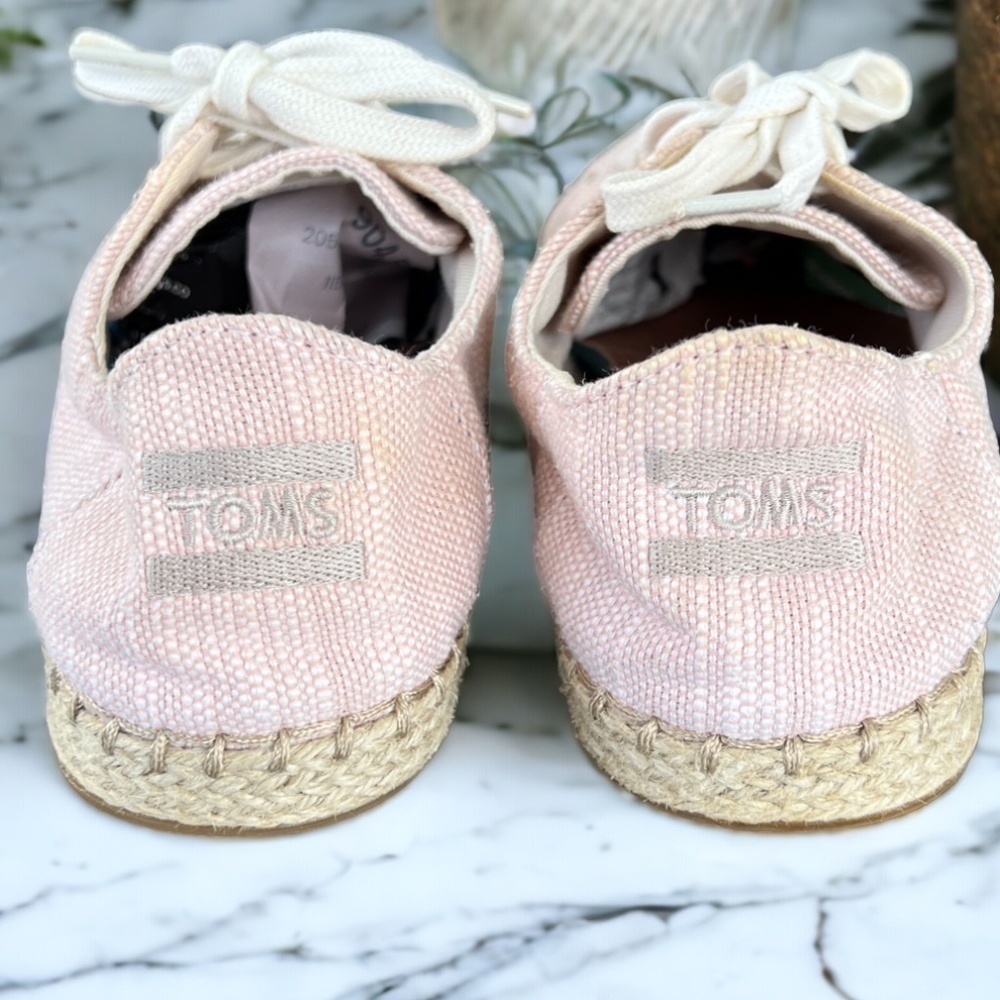 Toms Linen Espadrille Pink Lace Up Sneakers Size 6 - Picture 4 of 13